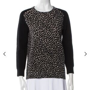 Tory Burch Black Cream Knit Sweater Animal Print Raglan Sleeve Size XS